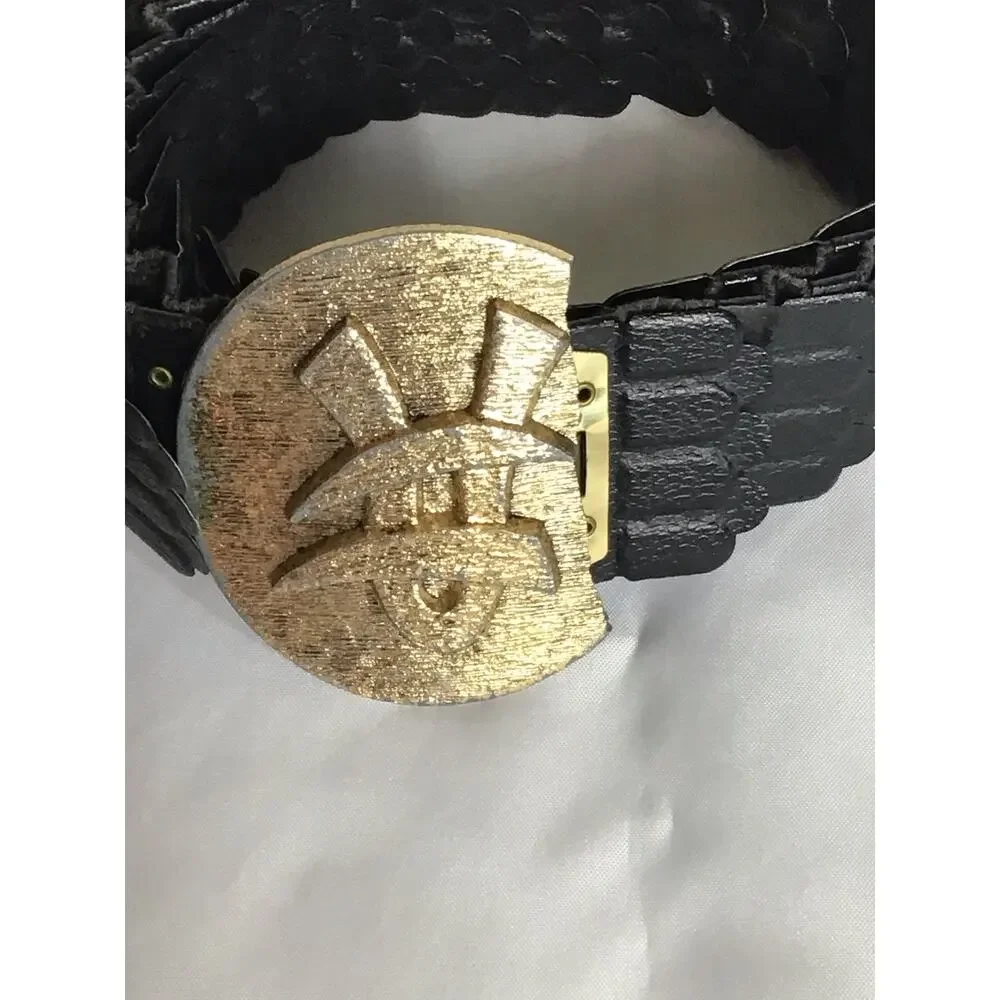 Vintage Belt Black Disco Belt Fish Scale belt with gold Buckle